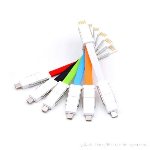 Free Shipping 3 In 1 Key Chain Fast Charging Data Transfer Cable For iPhone Type C Mirco Usb Keychain Cable